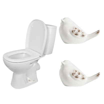 2 Pcs Ceramic Bird Toilet Floor Bolt Caps, Cute Animal Toilet Bolt Covers Decorative for Bottom, Decorative Bathroom Easy Installation（Bird-White01