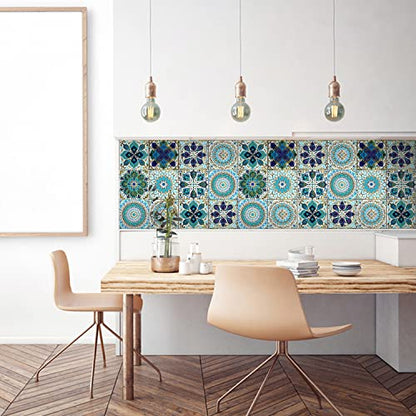 24Pcs Peel and Stick Tile Stickers, 4x4 Bathroom & Kitchen Backsplash Tile Decals Waterproof Self-Adhesive Square Vinyl Wall Decals Mandala Style Wall Decor (Best When adhered to Tiles