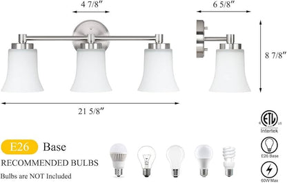 XiNBEi Lighting Vanity Light, Modern Bathroom Wall Light with Glass, Brushed Nickel 3 Light Bath Bar Light XB-W1235-3-BN