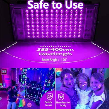 4 Pack 100W Black Light, LED Blacklight with US Plug and Switch, Black Lights for Glow None Party, Halloween,Body Painting,Fluorescent Painting and Tapestry