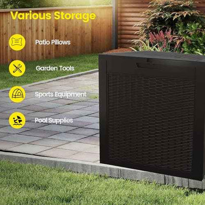 31 Gallon Outdoor Storage Box - Waterproof Resin Rattan Deck Bin for Indoor & Outdoor Use - Lockable & UV Resistant - Ideal for Package Delivery, Patio Cushions & Gardening Tools, Black