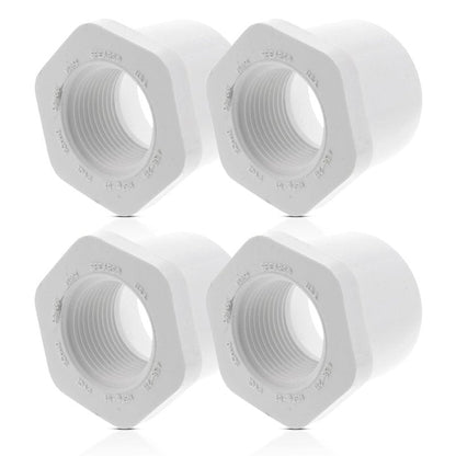 PVC Sch 40 Reducing Bushing Flush Style SPIG x FIPT Solvent Weld x Threaded, White, 1" x 3/4", Plumbing Pipe Connector Pressure Fitting