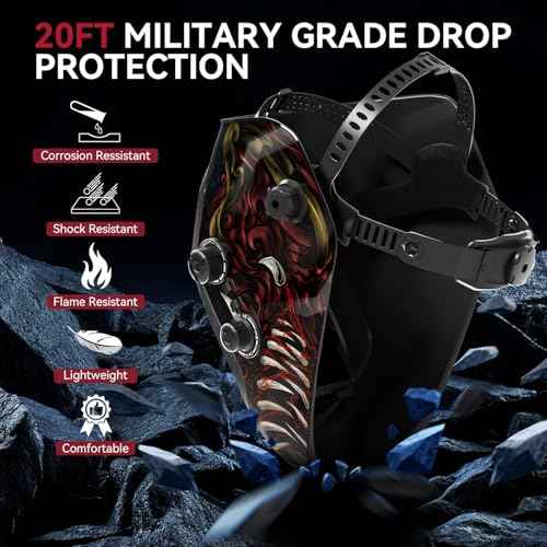 ARCCAPTAIN Auto Darkening Welding Helmet, 3.94"X3.66" Large Viewing Screen True Color Welding Hood with 4 Arc Sensor Solar Powered, Wide Shade 4-5/5-9/9-13 Welding Mask (Alien)