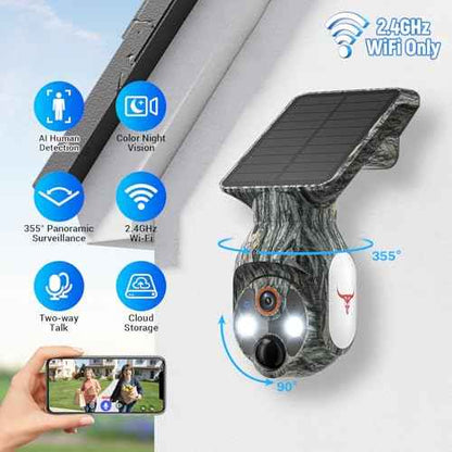 Solar-Powered 1080p WiFi Battery Camera, Security Cameras Wireless Outdoor for Home Surveillance, AI Human Detection, Color Night Vision, Cloud Storage (WiFi (Camo))