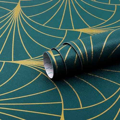 Safiyya 118"x17.3" Wallpaper Gold and Teal Blue Peel and Stick Wallpaper Geometric Stripe Contact Paper Self Adhesive Removable Wallpaper Modern Boho Contact Paper for Walls Covering Vinyl Rolls