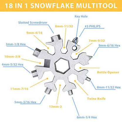 6 Packs Snowflake Multi Tool,18 in 1 Snowflake Multitool,Snowflake Wrench/Bottle Opener/Screwdriver Kit, Stainless Steel Portable Star Tool for Christmas Great Gifts