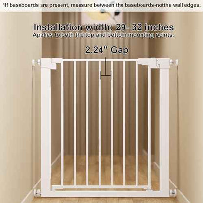 29-32" Metal Baby Gate for Stairs/Doorways, 30" Tall Pressure Mounted Pet Gates, Auto-Close Child Safety Gate, No Drilling Easy Walk-Through Dog Gate Indoor, White