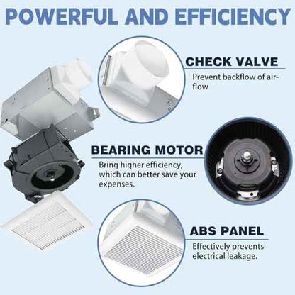 Quiet Bathroom Ceiling Fan,Certified by UL,50 CFM, 1.0 Sones, 4-inch & 3-inch Duct, White, 115V Vent Fan for Bathroom/Shower/Office/Home