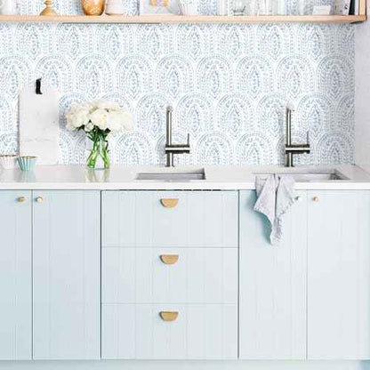 Peel and Stick Wallpaper Modern Wall Paper Boho Contact Paper Removable Wallpaper Peel and Stick Blue and White Self-Adhesive for Bathroom Bedroom Kitchen Wall Decor 17.3" x 118"