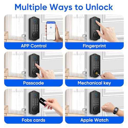 Fingerprint Smart Door Lock, Keyless Entry Deadbolt, Electronic Biometric Deadbolt with Phone/Watch App Control, Auto Lock with Touchscreen Keypad for Bedroom, Front Door, 7 Ways to Unlock