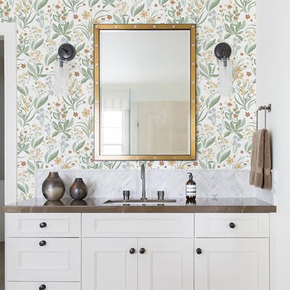 Floral Peel and Stick Wallpaper Boho Floral Contact Paper Nursery Flower Self Adhesive Removable Wallpaper for Bedroom Bathroom Waterproof Contact Paper Colorful Wildflower Leaf 197inL 17.3inW