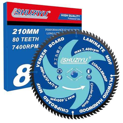 LSHUZIYU 8 1/4 Inch (210MM)-80T, Arbor 5/8"-Diamond, Smooth Cut Coating. Circular Saw Blade, Table Saw Blade, Miter Saw Blade, for Laminate, Veneer Board, Plywood, Hard Wood, MDF and HDF Cutting