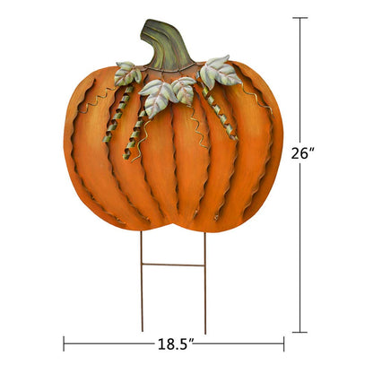 Linfevisi Metal Pumpkin Stakes Yard Signs Decorative Garden Stake Fall Decor Pumpkins Lawn Stakes Ornaments Outdoor Fall Garden Decor Autumn Harvest Yard Art Thanksgiving Halloween 26" Set of 2