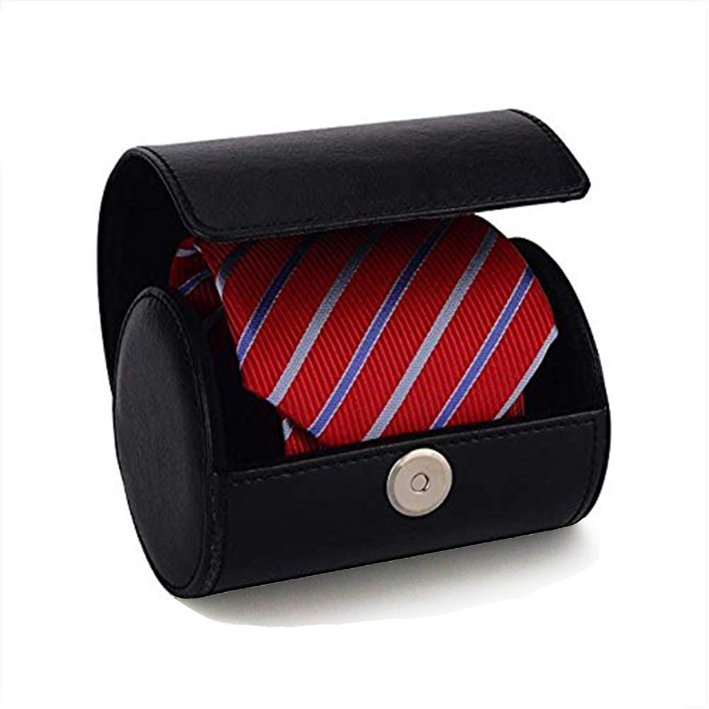 WAJJ Men’s Necktie Travel Case, Tie Anti-Wrinkle Organizer Box - Formal Cylinder Shape (Black)