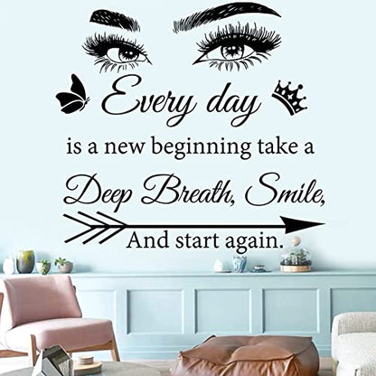 Motivational Wall Decal Quotes Every Day is a New Beginning Vinyl Wall Stickers Positive Word Letter Decals Inspirational Wall Sticker for Bedroom Living Room Bathroom Office Yoga Decor.