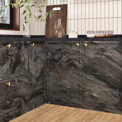 Wallercity Matte Brown Marble Contact Paper Granite Peel and Stick Countertops Wallpaper for Kitchen Bathroom Cabinets Vinyl Waterproof Marble Wall Paper for Home Decor 15.8''x78.7'' Decorative Film