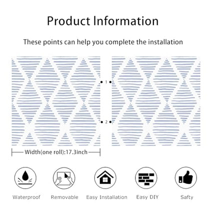 WENMER Geometric Peel & Stick Wallpaper - 17.3' x 118' Blue & White Striped Contact Paper for Restroom & Bedroom