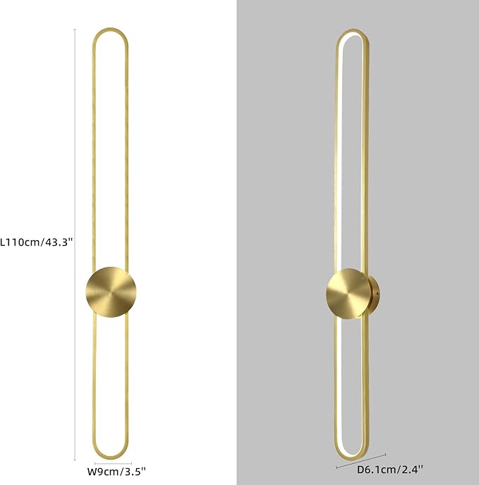 JAYMP Modern Wall Sconce Dimmable LED Wall Light Fixture, Hardwired Wall Lamp for Living Room, Dining Room, Bedroom, Hallway, Lobby, Entryway (Brushed Gold, H110cm/43.3inch)