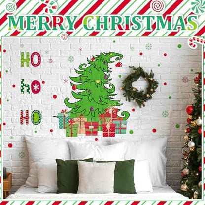 3 Sheets Christmas Wall Decals Red Green Christmas Sticker Xmas Tree Sign Decor Holiday Red Green Polka Dots Decals Gift Removable Wall Stickers for Xmas Holiday Home Decoration