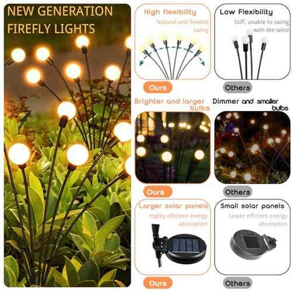 OZS 10 Pack Total 80 LED Solar Garden Lights Fairy Outdoor - Solar Firefly Lights Outdoor, Sway by Wind, Waterproof for Garden Patio Pathway Fairy Decoration (Warm White)