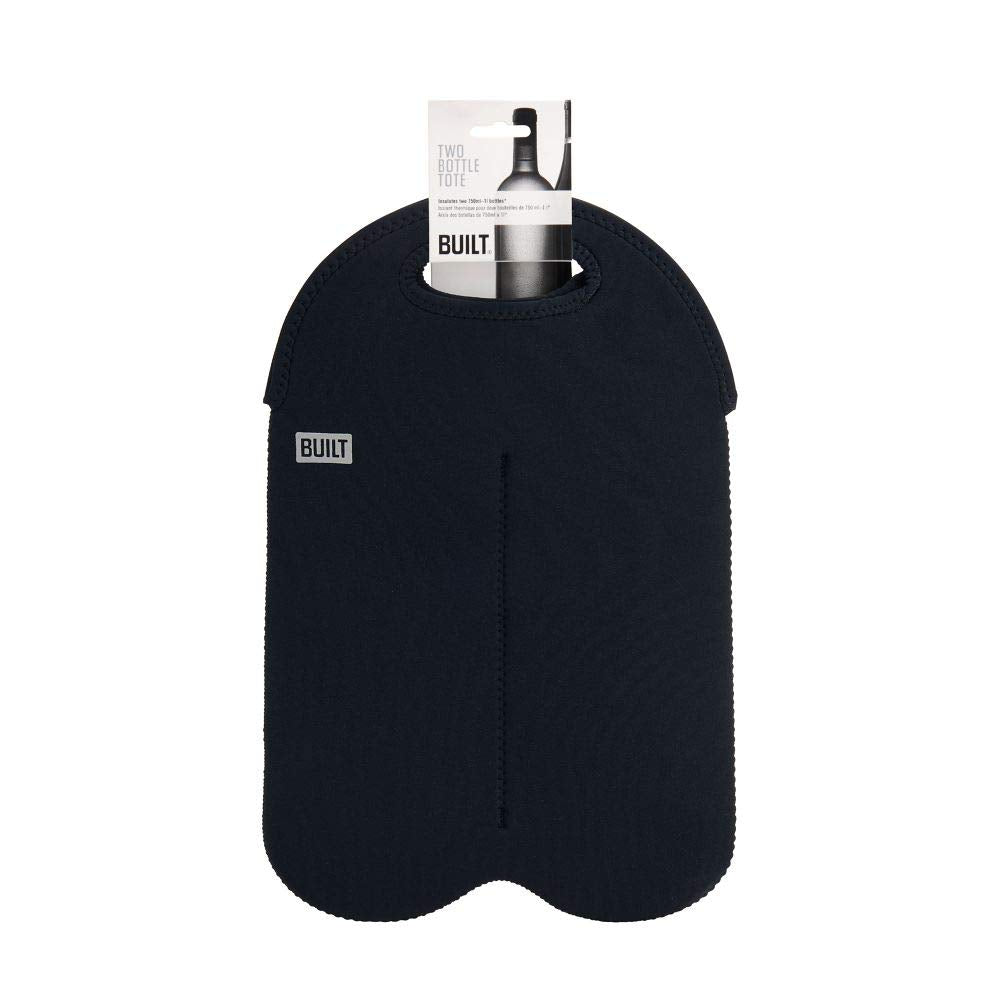 BUILT 2B-BLK 2-Bottle Stain Resistant Neoprene Wine/Water Bottle Carry Tote, Black