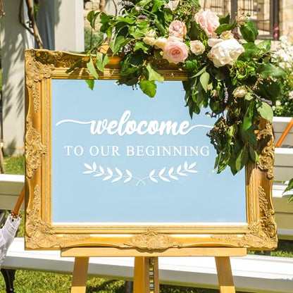 2 Pcs Welcome to Our Wedding Mirror Sign Decals 20 x 11 Vinyl Personalized Mirror Decals Welcome to Our Beginning Marriage Stickers for Wedding Anniversary Ceremony Reception Decorations