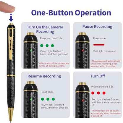 1080P Body Camera Pen, 64GB Metal Spy Pen Hidden Camera, Small Nanny Cam with 280 Minutes Battery Life for Home Indoor Security