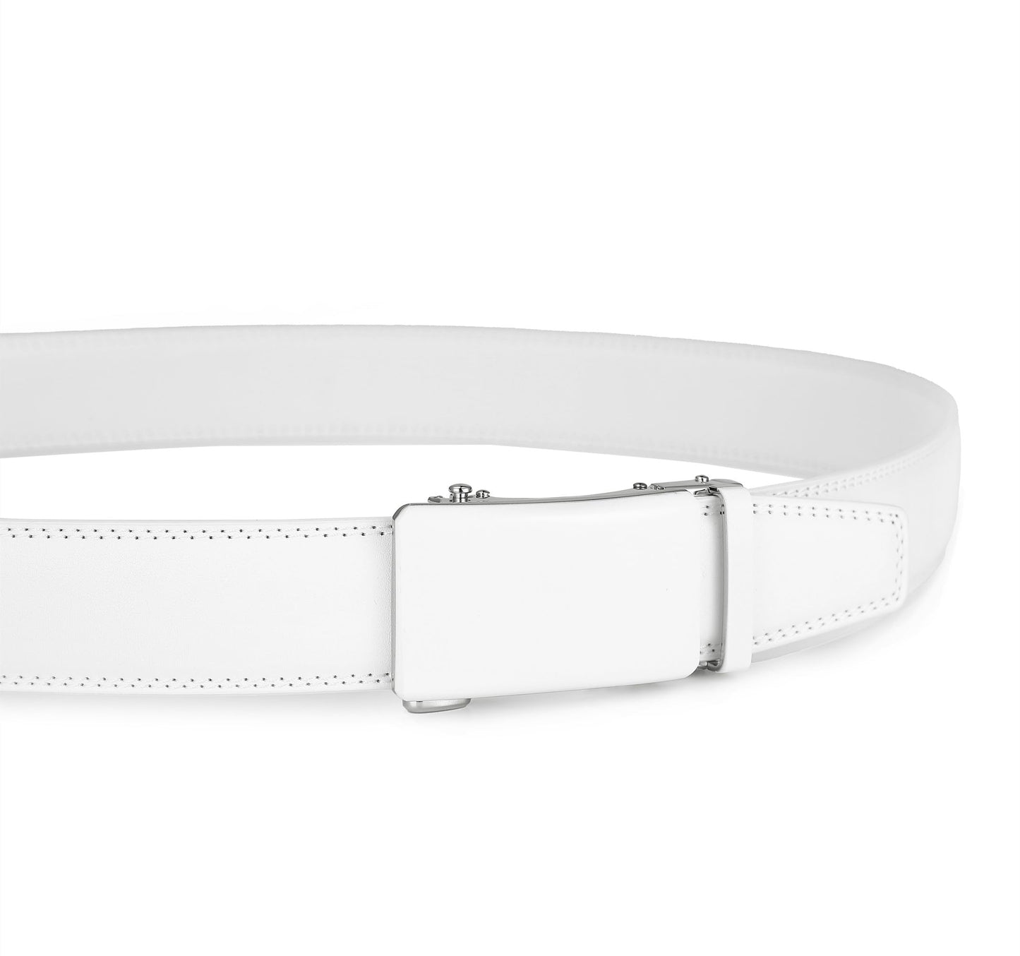 KUULIMEE White Belt Men, Ratchet Dress Casual Belt with Adjustable Automatic Buckle Trim to Fit-WHITE-51-110