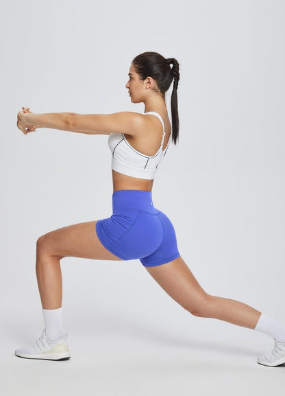 baleaf Gym Shorts Women 3" Biker Workout Yoga Spandex Running Volleyball Tummy Control Compression with Pockets Earth Blue L