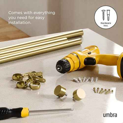 Umbra Cappa Modern 1" Curtain Rod, Includes 2 Matching Finials, Brackets & Hardware, Brass