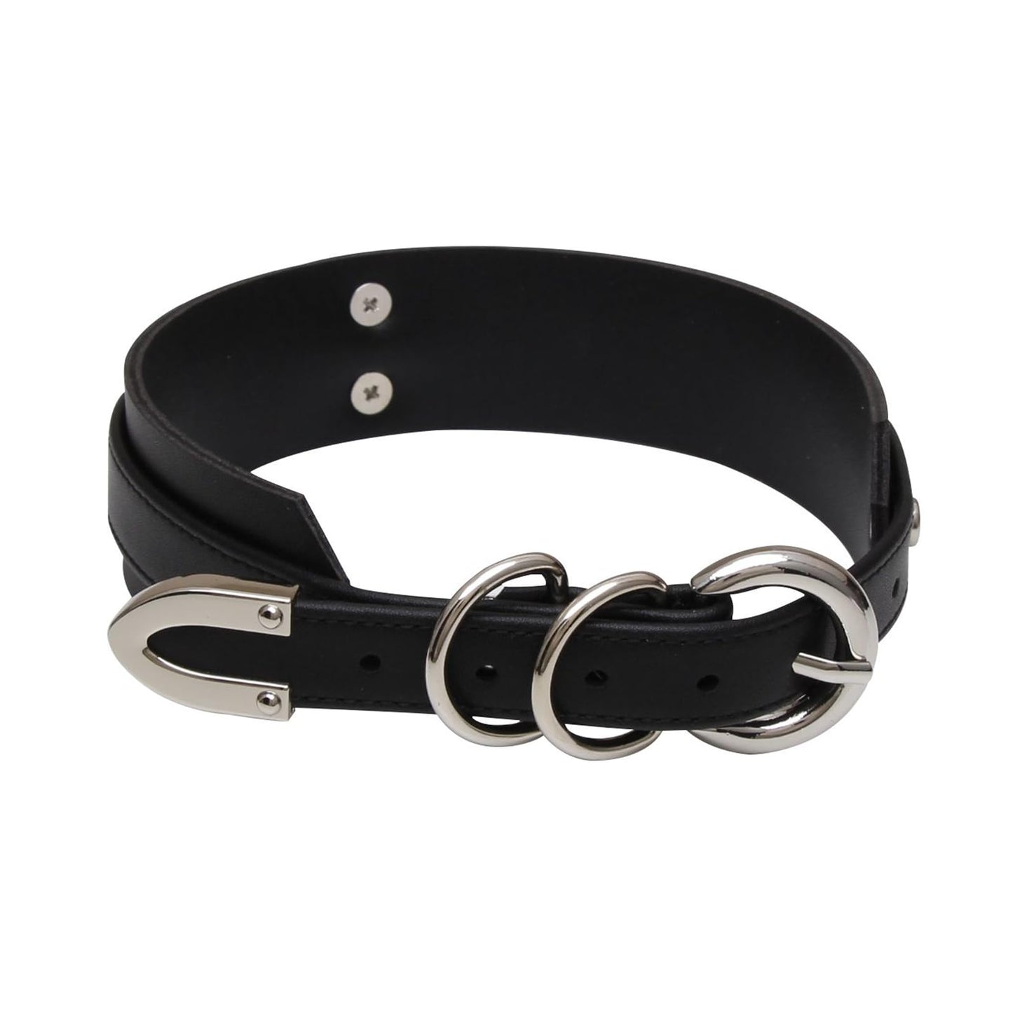 Lookook Womens Fashion O Ring Choker Faux Leather Collar (Black Silver)
