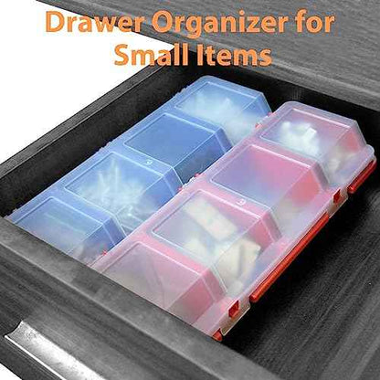 Screw Organizer Storage Bins, 4 Pack Stackable Bins with Lids, Divider Compartment Containers for Garage / Craft Tool Organizing, Tool Cart Cabinet Workbench Drawers Organization and Storage (Blue)
