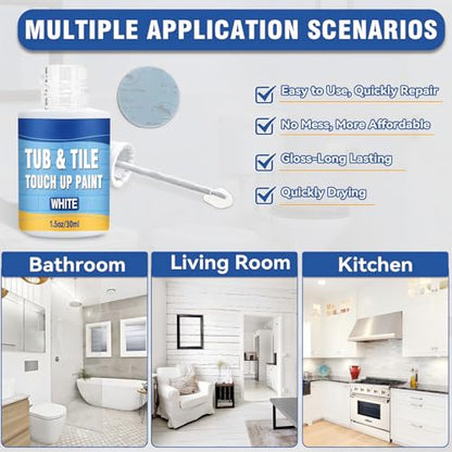 Tub and Tile Paint, White Touch Up Pen for Countertops, Repairs Bathtub, Sinks, and Appliances, Porcelain Paint for Any Scratches Spots