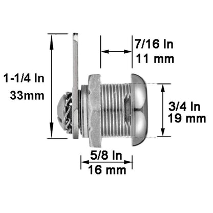 Cabinet Cam Locks Keyed Alike, 5/8” Cylinder Cam Locks for Tool Box RV Compartment Mailbox Vending Machine Drawer File Cabinet, Fits 3/8” Max Panel Thickness, Chrome Finish with 3 Cams and 2 Keys