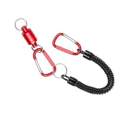 Retractor Keychain with Retractable Coiled Lanyard – 2kg/4.4lb Pull Force Fly Fishing Net Holder, Secure Attachment & Quick Access for Wading(Red)