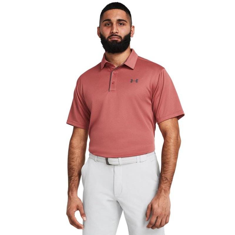 Under Armour Men's Tech Golf Polo, (611) Sedona Red / / Pitch Gray, Large