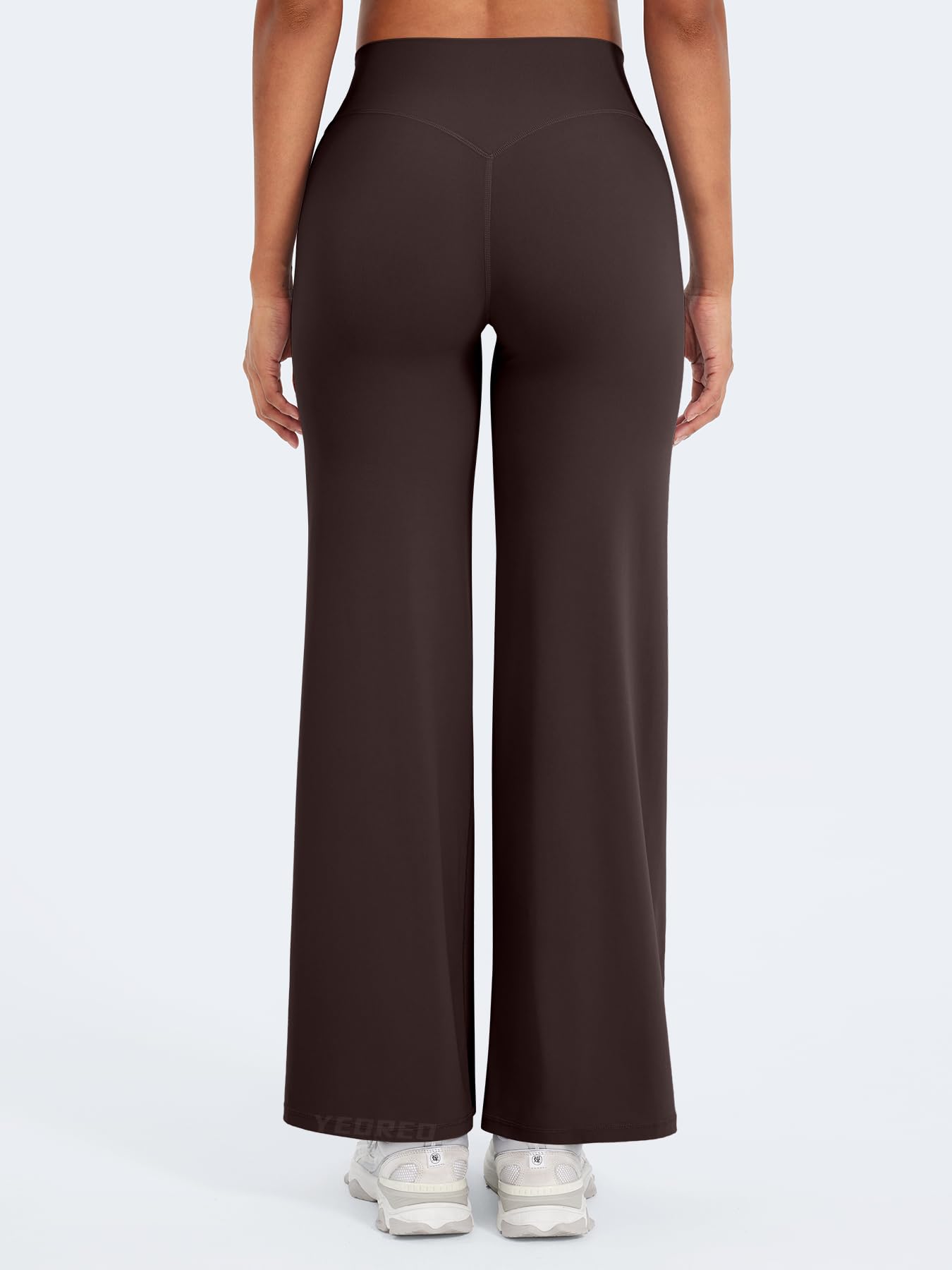 YEOREO Workout Leggings Womens No Front Seam Straight Leggings 29" High Waist Buttery Eddiy Gym Yoga Pants Dark Brown S