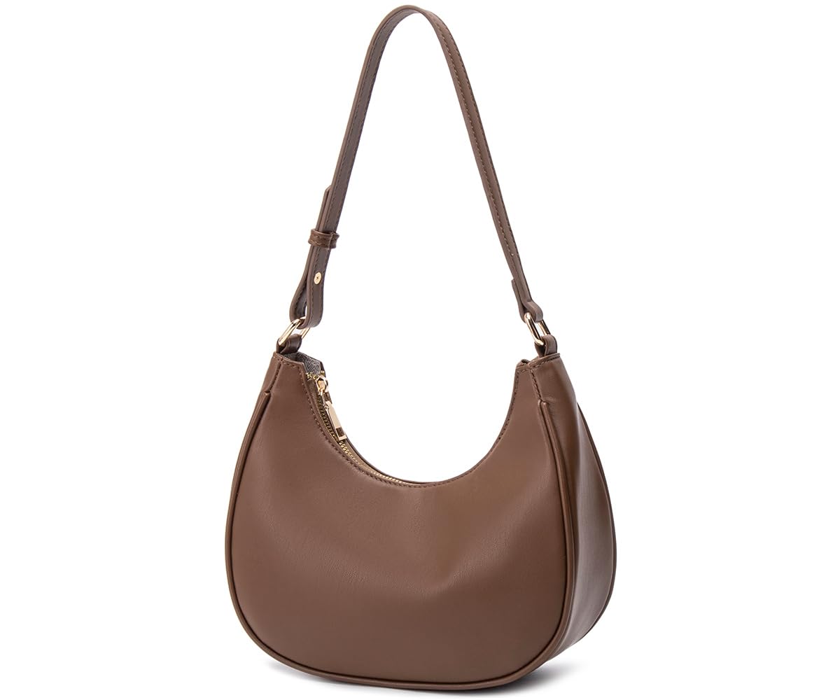 WSRYDJDL Crescent Shoulder Bags for Women Cute Hobo Tote Handbag Under the Arm Purses Mini Clutch Purse with Zipper Closure (Coffee)