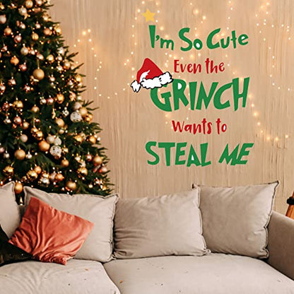 Creative Christmas G r i n ch Wall Stickers I am So Cute Letter Quotes Wall Decals Removable Wall Deacals for Holiday Home School Party Supplies Xmas New Yeafr Decoration