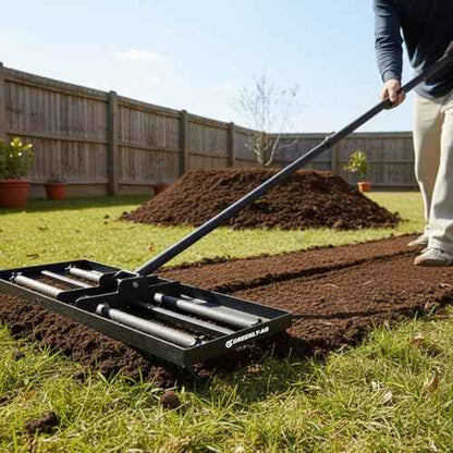 30" Heavy Duty Lawn Leveling Rake, 6.5FT Soil Leveler Tool, with 4 Spiked Wheels & Smooth Roller, Landscaping and Restoration Soil Sand Dirt Surfaces, for Garden Yard Farm Golf Course