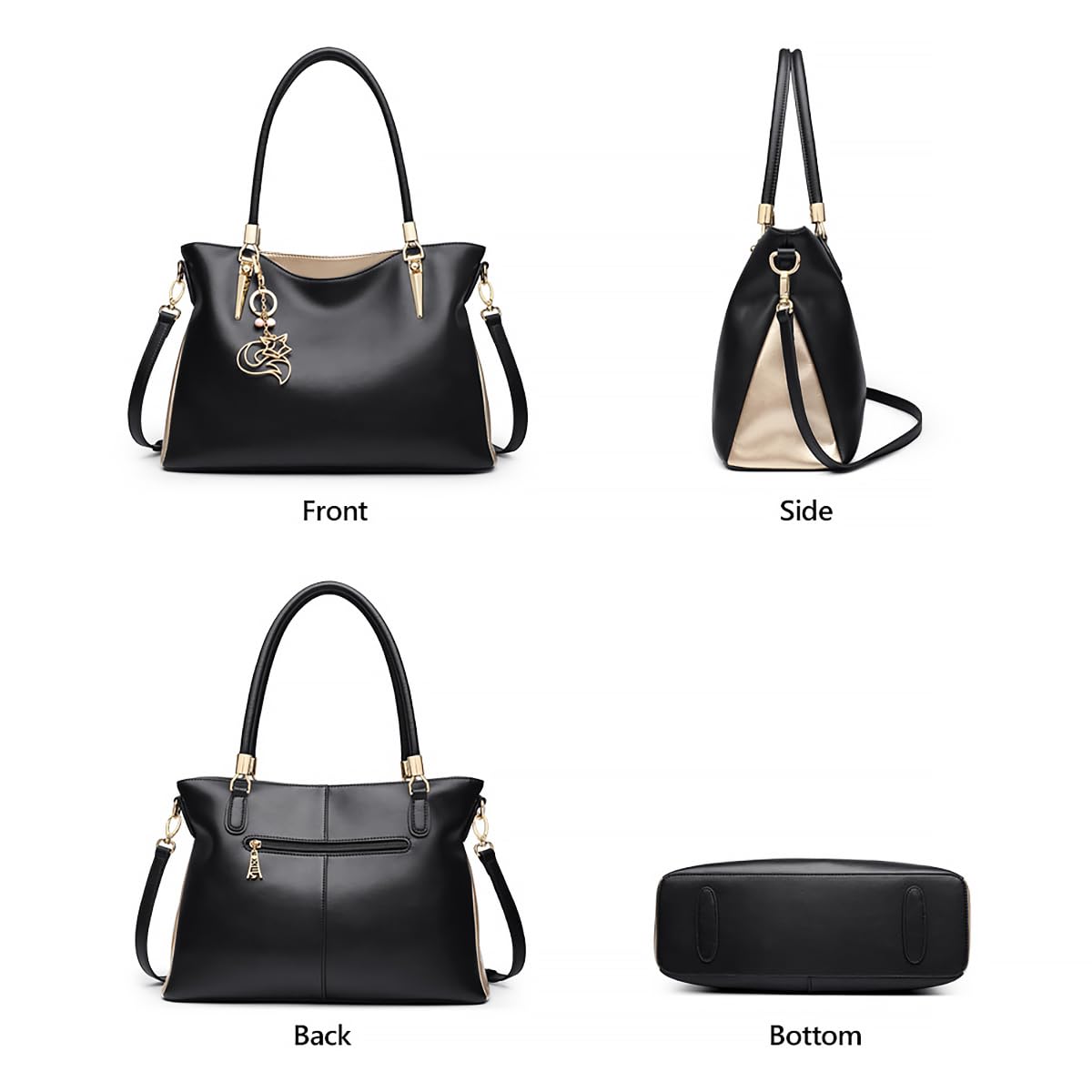 FOXLOVER Large Capacity Genuine Leather Tote Bag for Women Designer Handbags Shoulder Big Purses Minimalist(Black)