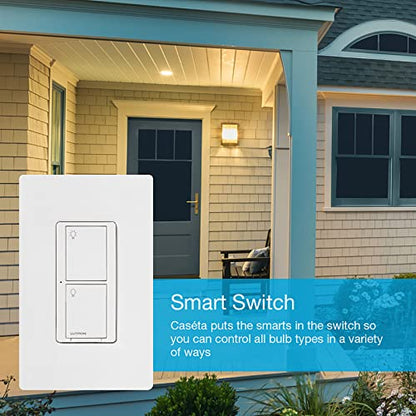 Lutron Caseta Original Smart Light Switch (Lutron Smart Hub Required), for Home, LED Lights, and Fans, 6 Amp, Single-Pole/3-Way, Neutral Required, PD-6ANS-WH, White