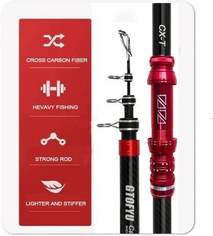Telescopic Fishing Rod - Carbon Fiber Travel Surf Rod for Spinning | 20-50LB Medium-Heavy Baitcasting Pole
