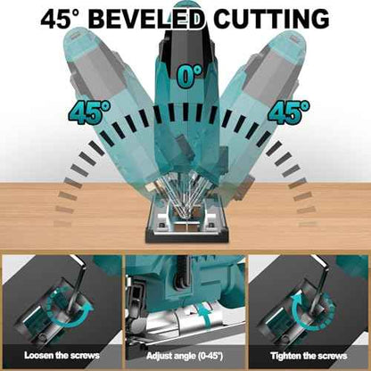 Cordless Jig Saw with Battery & Charger, Jigsaw Tool for Makita 18V Battery, with LED Light, Varible Speed, Bevel Angle (0¡Æ-45¡Æ), 3-Position Orbital Jig Saw for Wood PVC Metal Cutting