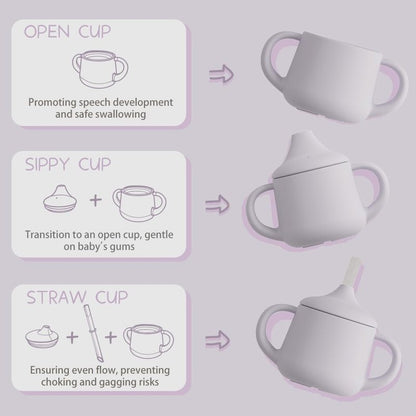 Moonkie Silicone Baby Sippy Cups | 3 Stages Training Cup Straw Cup for Infants Toddlers and Kid | 4 oz 1Pack