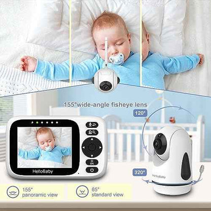 HelloBaby Baby Monitor with Camera and Audio, 3.2'' IPS Screen, No WiFi, 2-Way Talk, Night Vision, Remote Pan-Tilt-Zoom, VOX/ECO Mode, 8 Lullabies, 1000ft Range, Temperature Display, HB6339