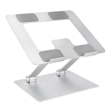 Amazon Basics Sturdy and Portable Ergonomic Laptop Stand for Desk, Adjustable Riser, Fits all Laptops and Notebooks up to 17.3 Inch, Silver, 10 x 8.7 x 6 in