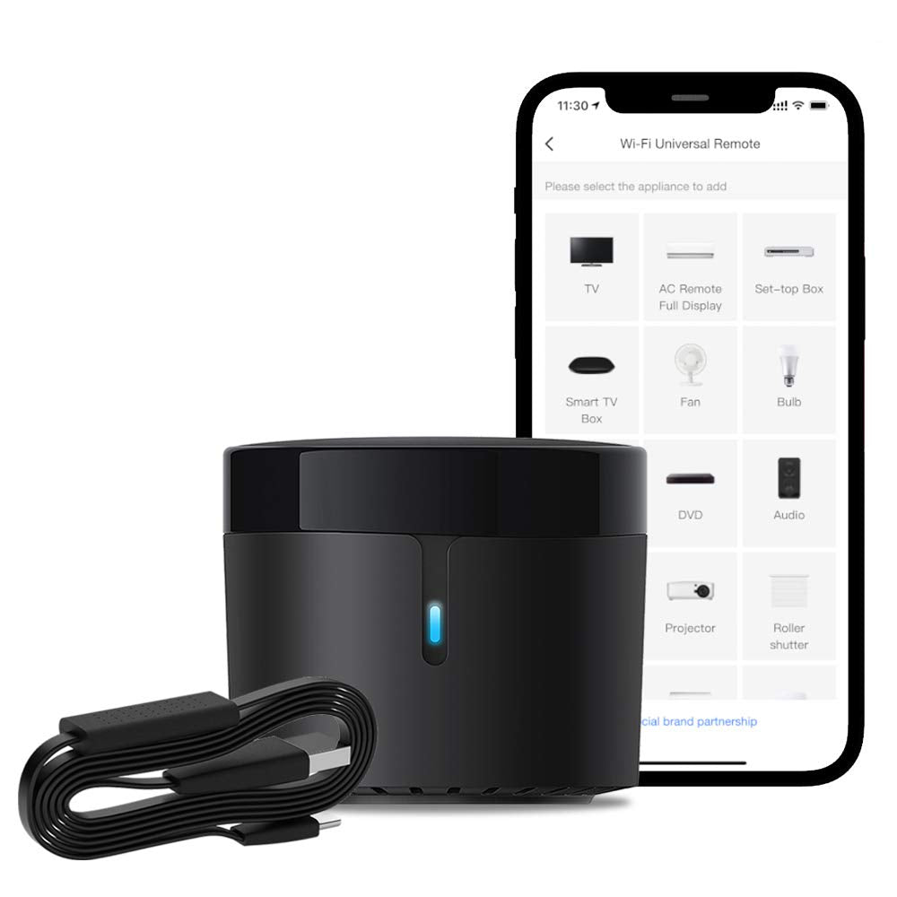 Broadlink RM5plus Universal Infrared Remote, Voice Control with Alexa & Google Assistant, Wi-Fi Smart Home Remote for TV, AC, Fans, All-in-One Smart Hub with Scene & Timer, 2.4GHz Wi-Fi Only