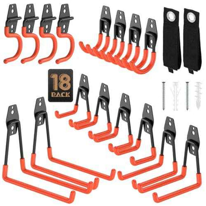 20 Pack Utility Steel Heavy Duty Wall Mount Garage Hooks,with Anti-Slip Coating,for Hanging Bikes,Ladder,Ropes,Bulk Items,Power,Yard and Garden Tools