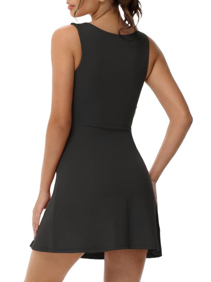Wenlia Tennis Dress for Women with Built in Shorts Womens Athletic Dresses Active Workout Skort Dress with Pockets Black M